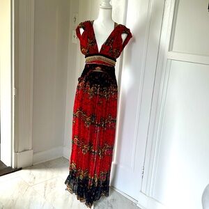 Free People New Romantics Red and Black Dress with gold sequins- like new!